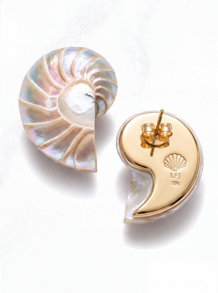 Small Pearl Nautilus Shell Earrings | Lily Frank Jewelry