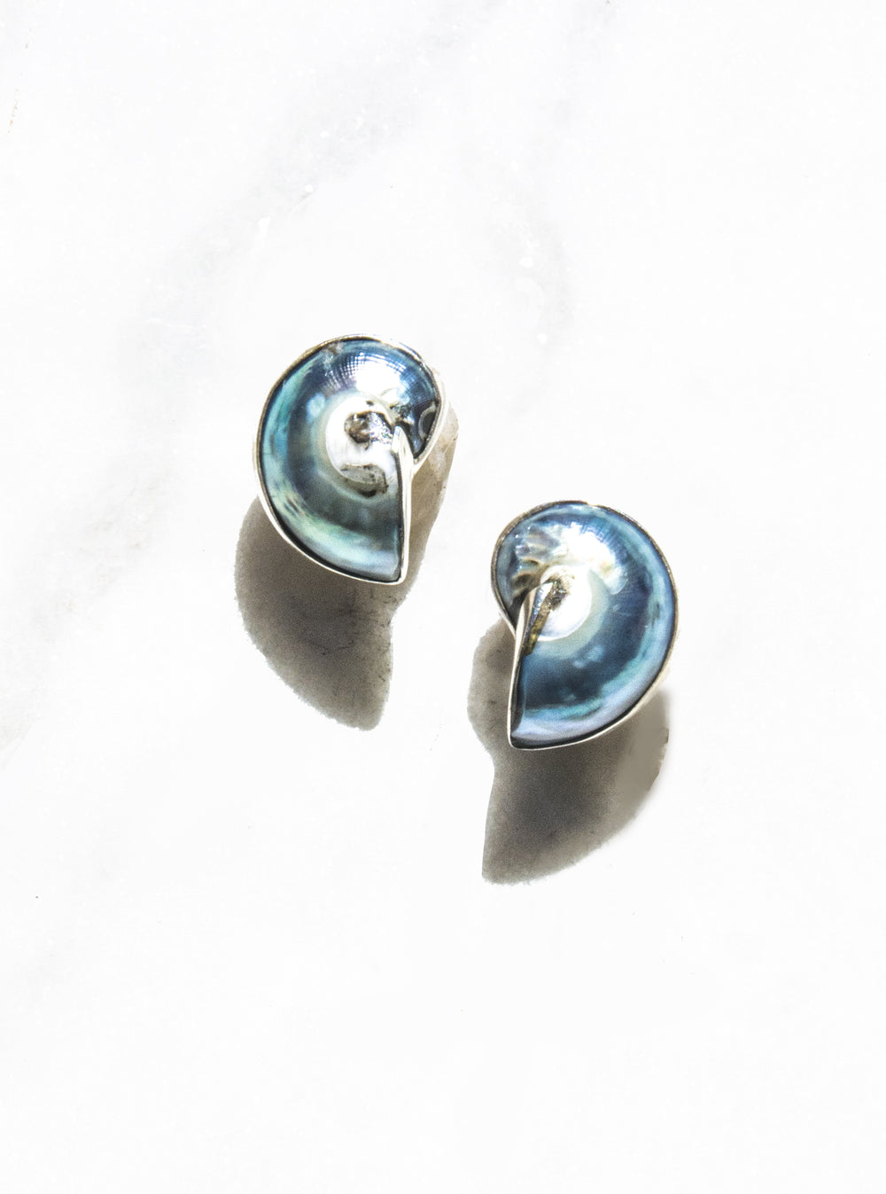 925 Silver Encased Mini Nautilus Shell Earrings