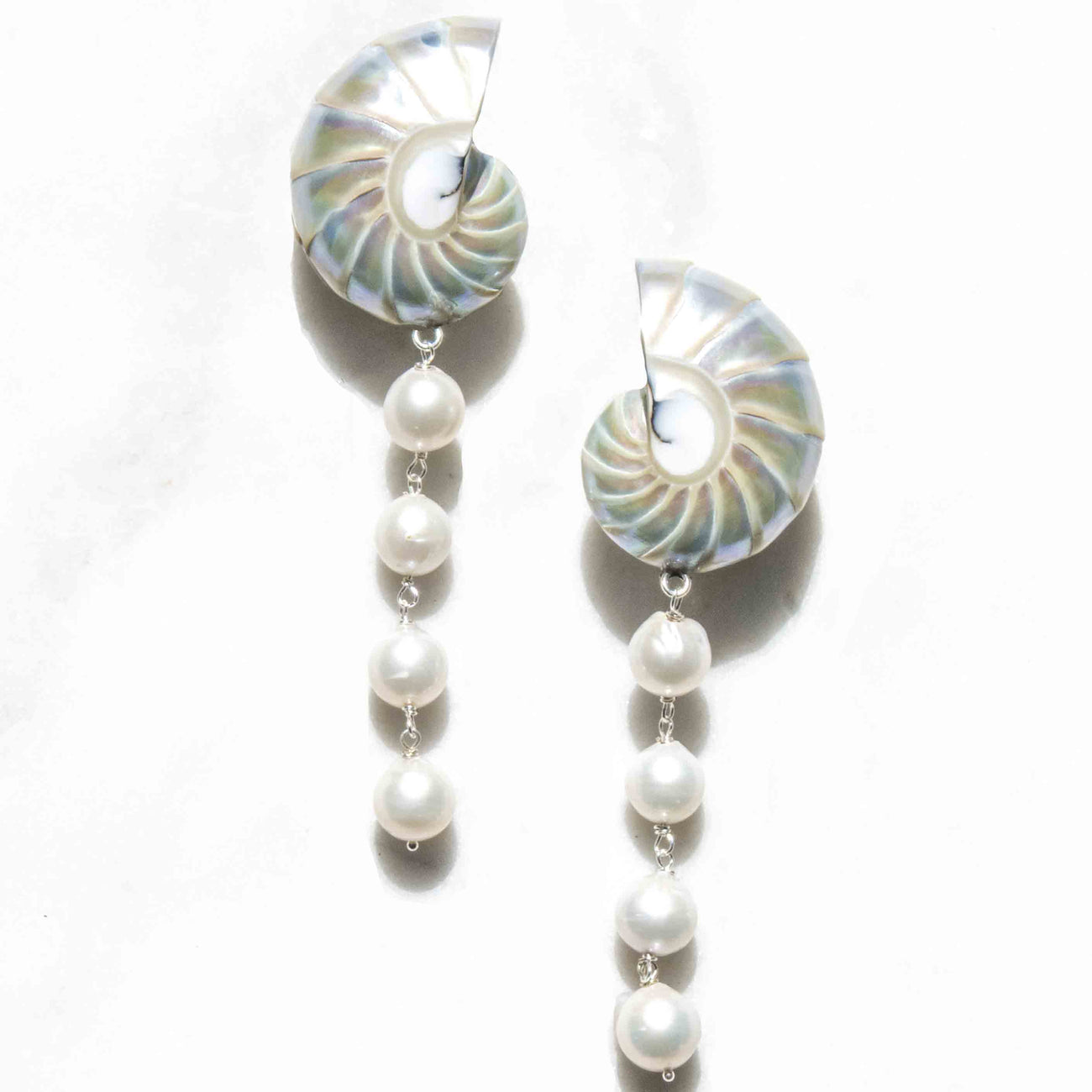 Large Rainbow Shell Drop Earrings with Baroque Pearls