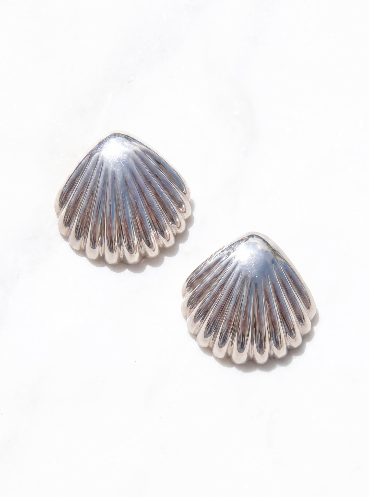 Large Vintage 925 Silver Scallop Shell Earrings
