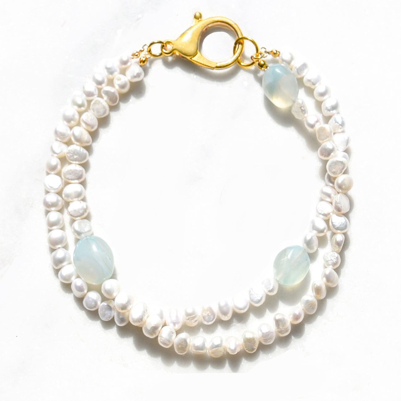 Double Strand Pearl and Chalcedony Necklace