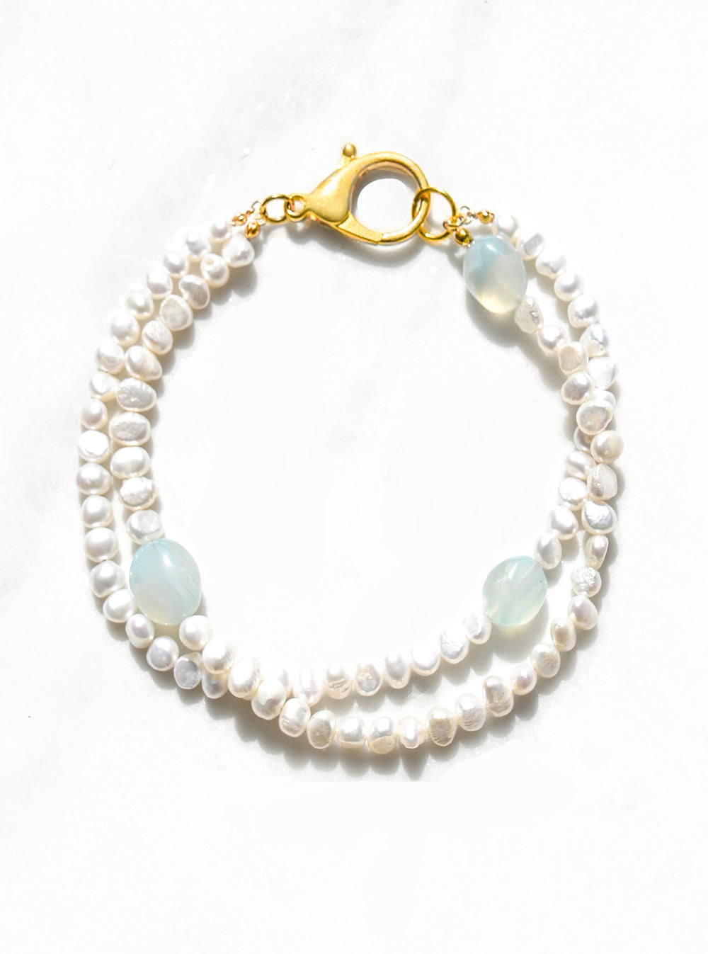 Double Strand Pearl and Chalcedony Necklace