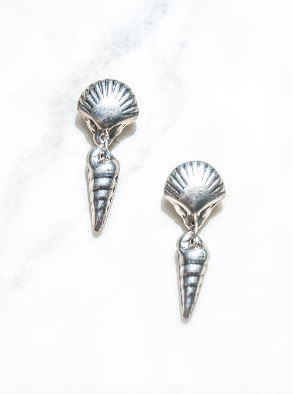Vintage 925 Silver Double Shell Drop Earrings | Lily Frank Jewelry