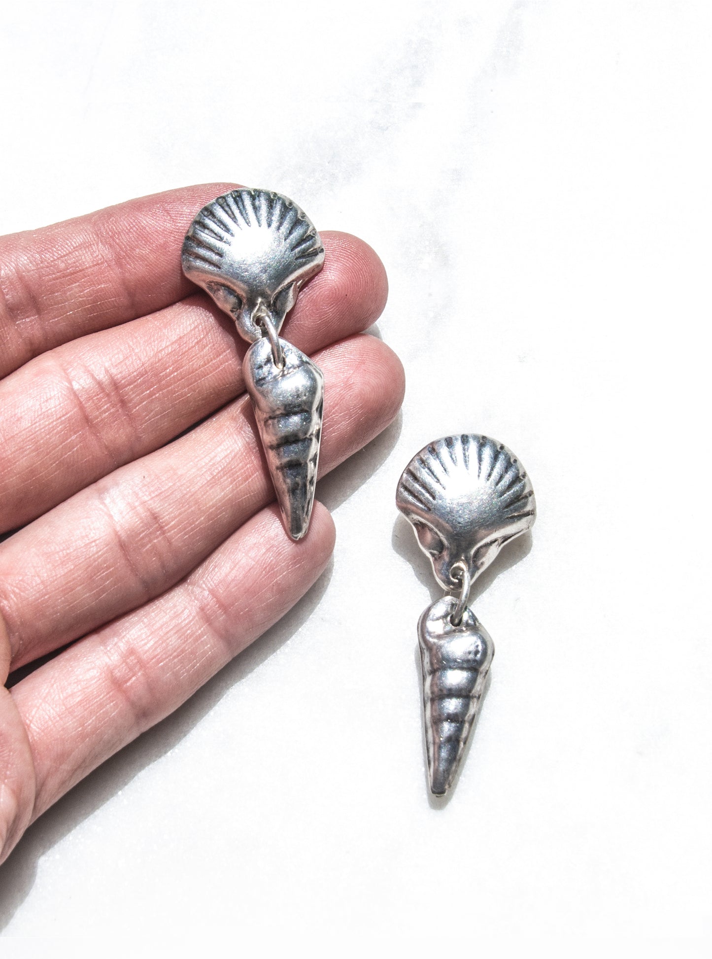 Vintage 925 Silver Double Shell Drop Earrings | Lily Frank Jewelry