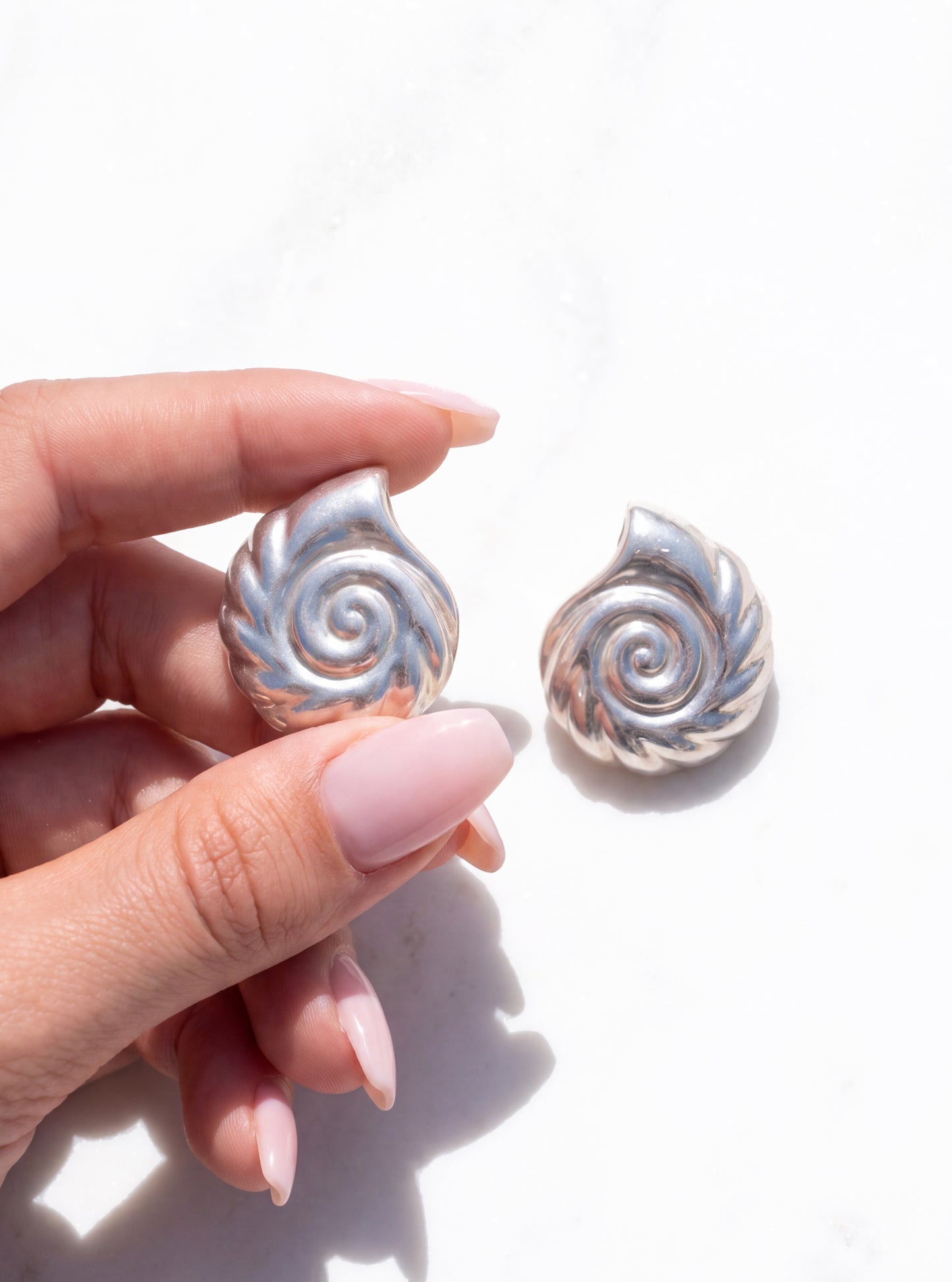 Vintage 925 Silver Nautilus Shell Earrings