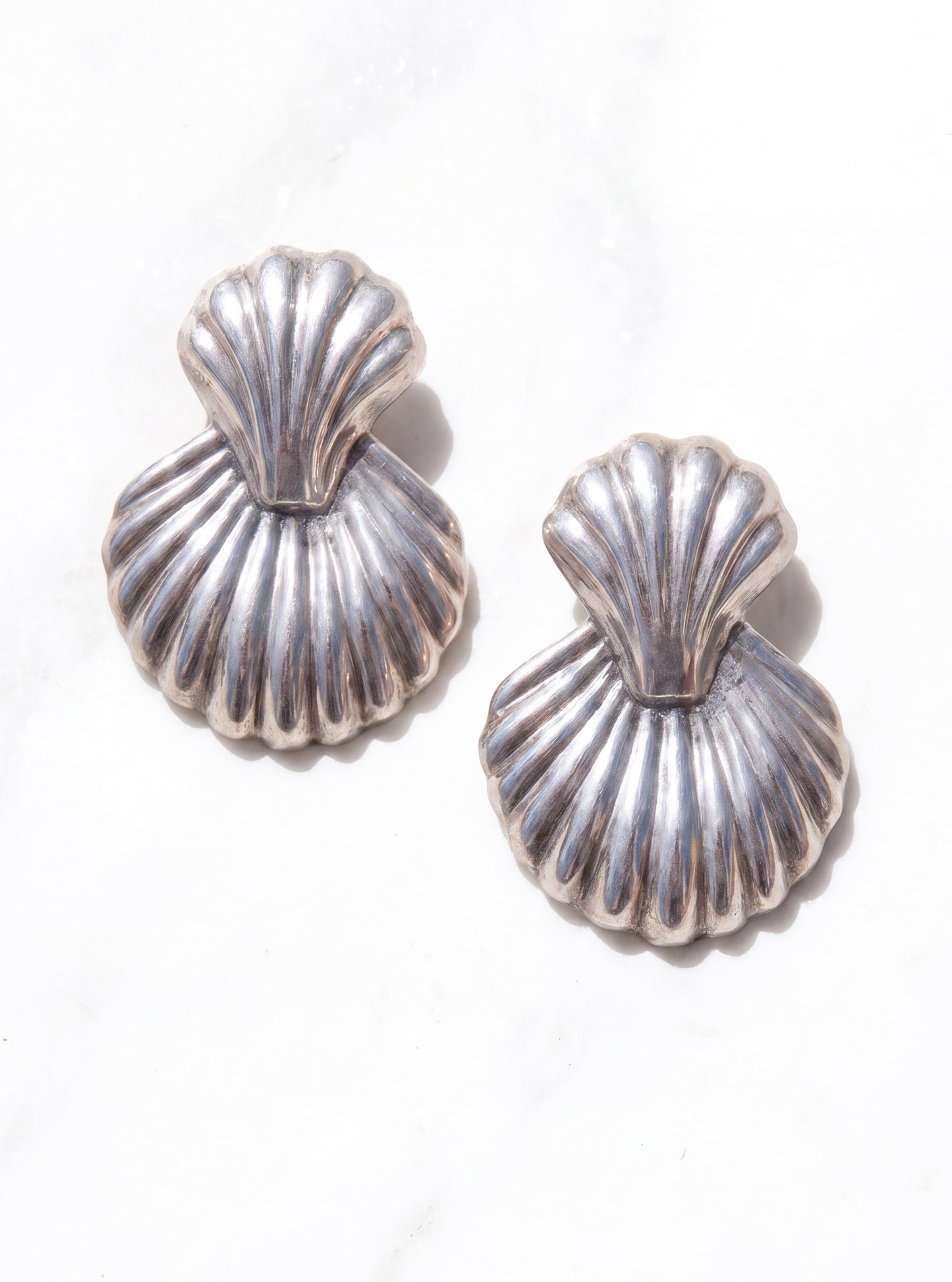Vintage 925 Silver Sculptural Shell Earrings