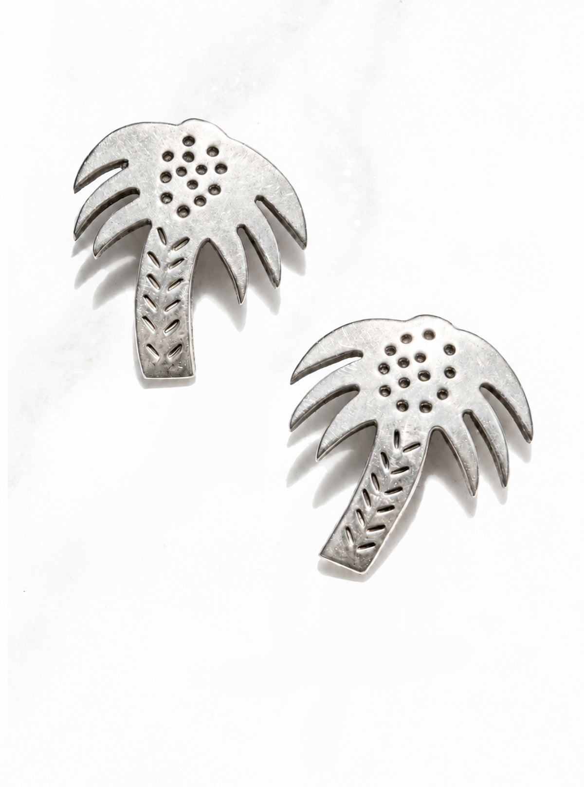 A pair of Vintage 925 Silver Palm Tree Earrings displayed on a white background | Lily Frank Jewelry