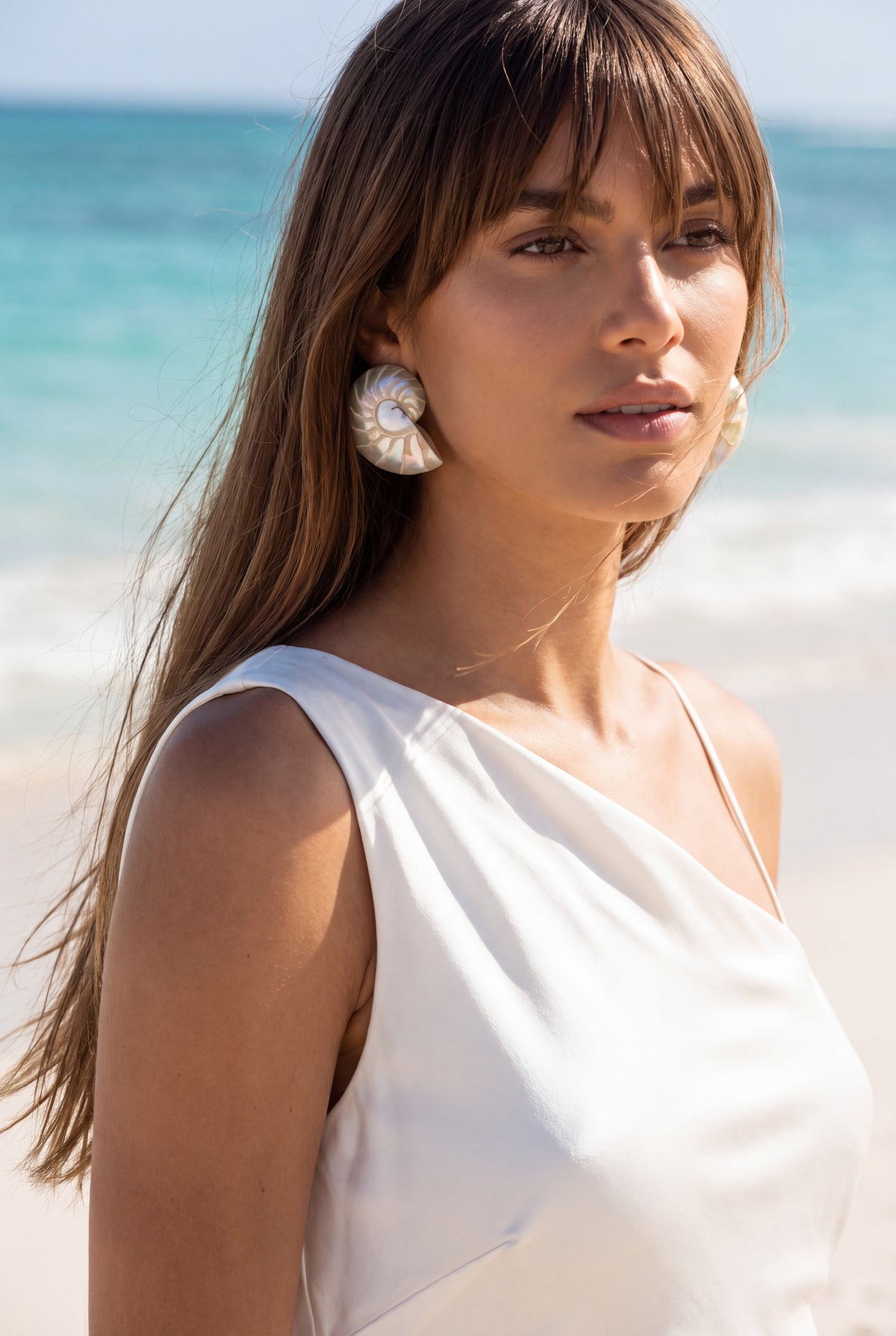 Large Pearl Nautilus Shell Earrings
