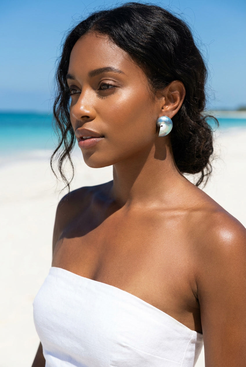 Mini Blue Nautilus Shell Earrings