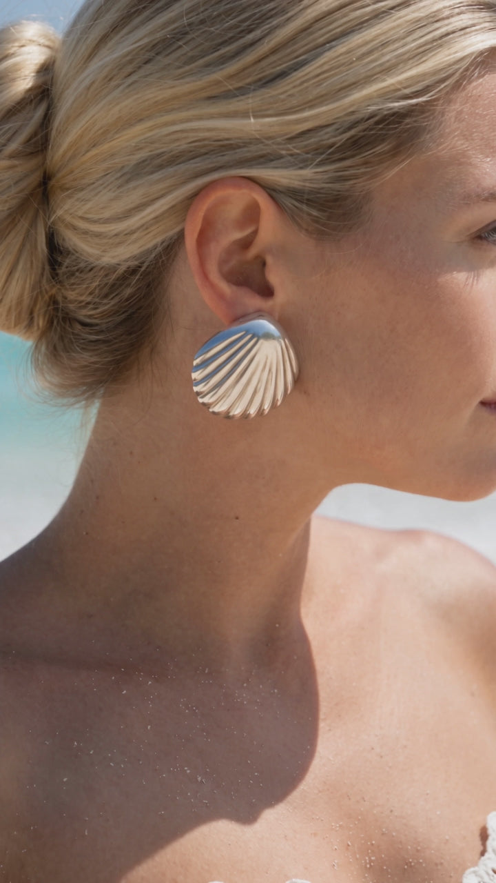 Large Vintage 925 Silver Scallop Shell Earrings