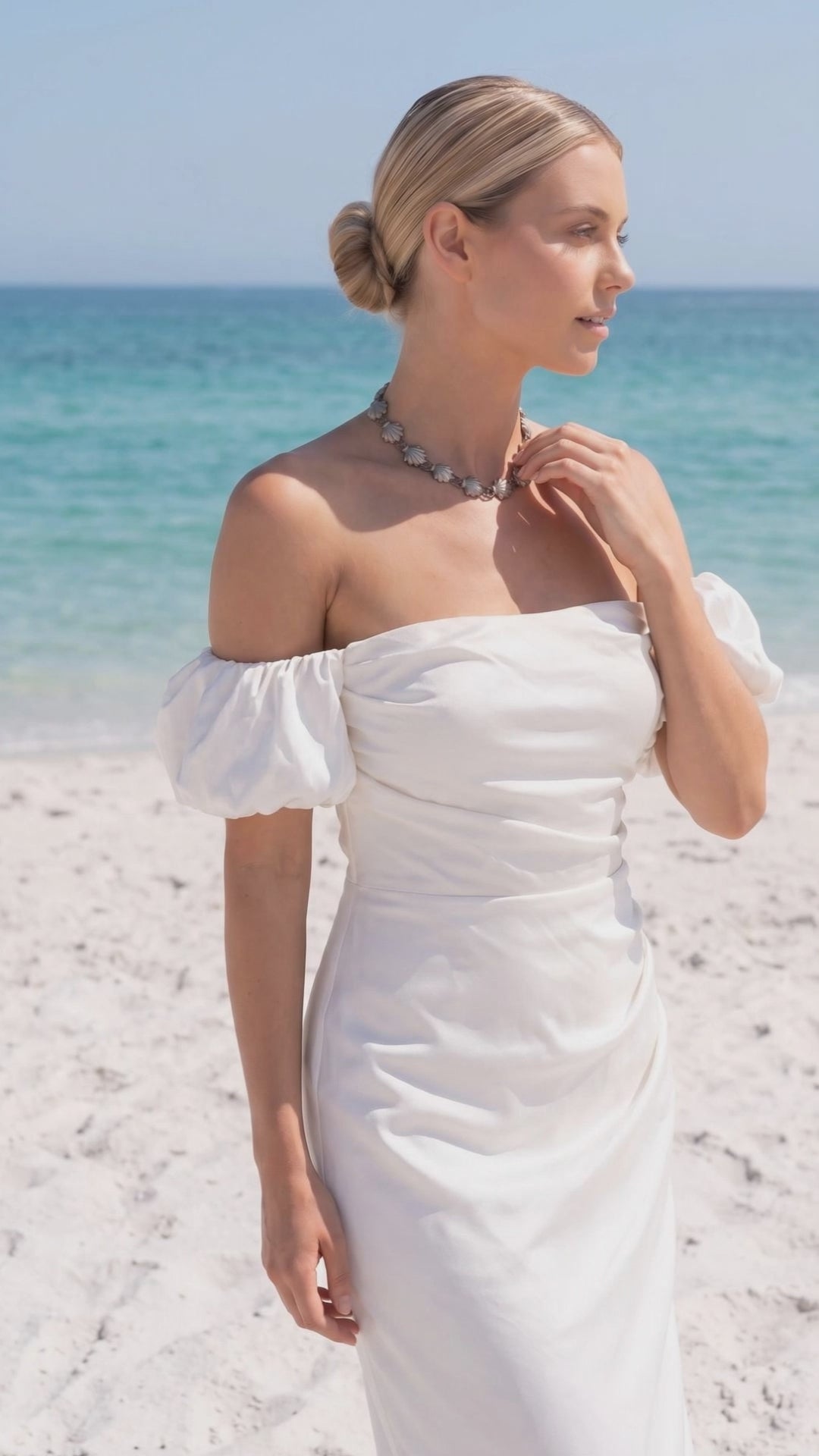 1940s Silver Scallop Shell Collar Necklace