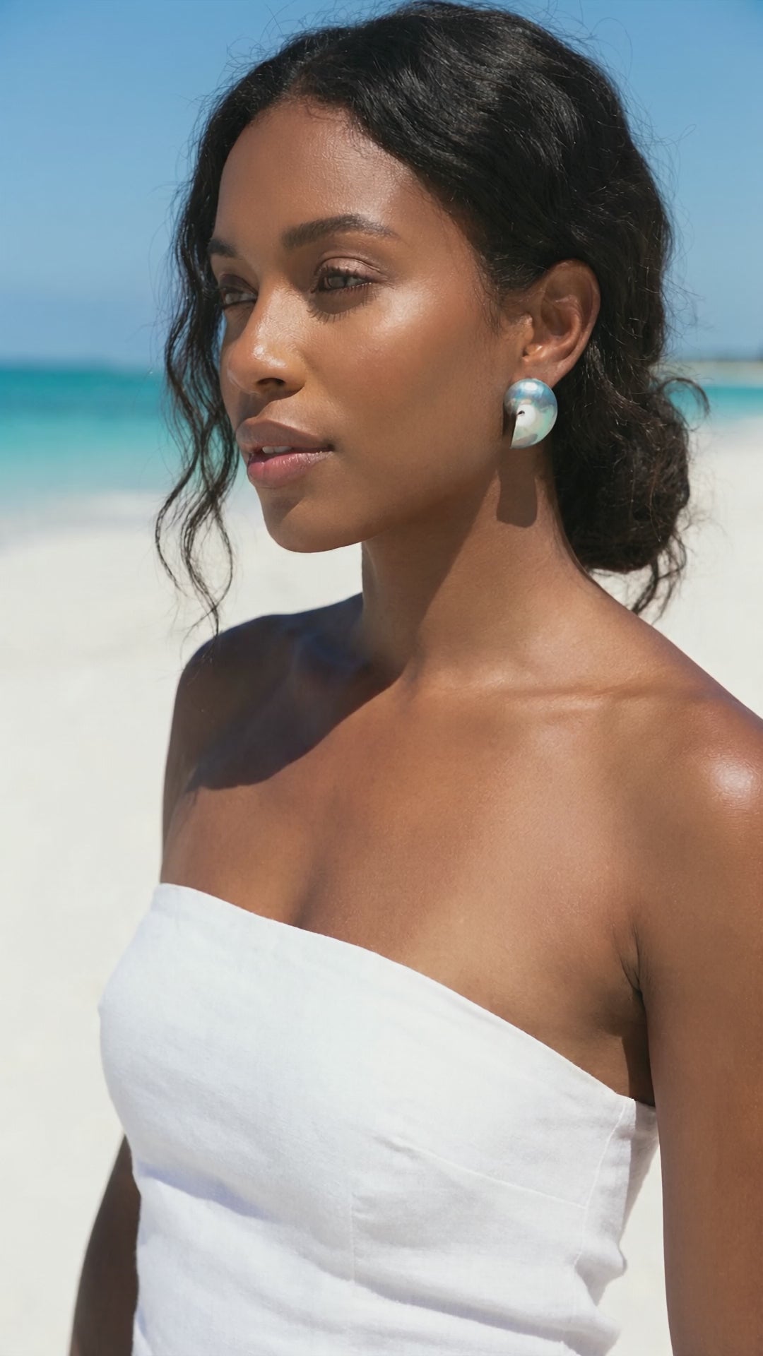 Mini Blue Nautilus Shell Earrings