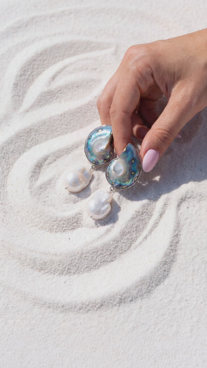 925 Silver Encased Jaguar Nautilus Shell Drop Earrings