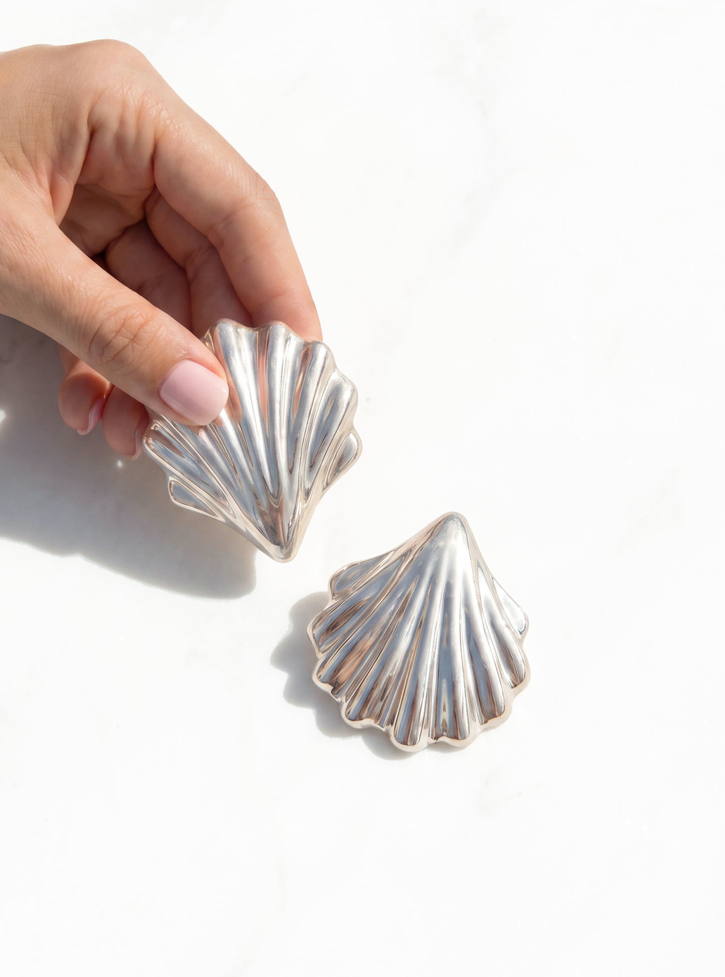 Vintage Large 925 Silver Shell Earrings