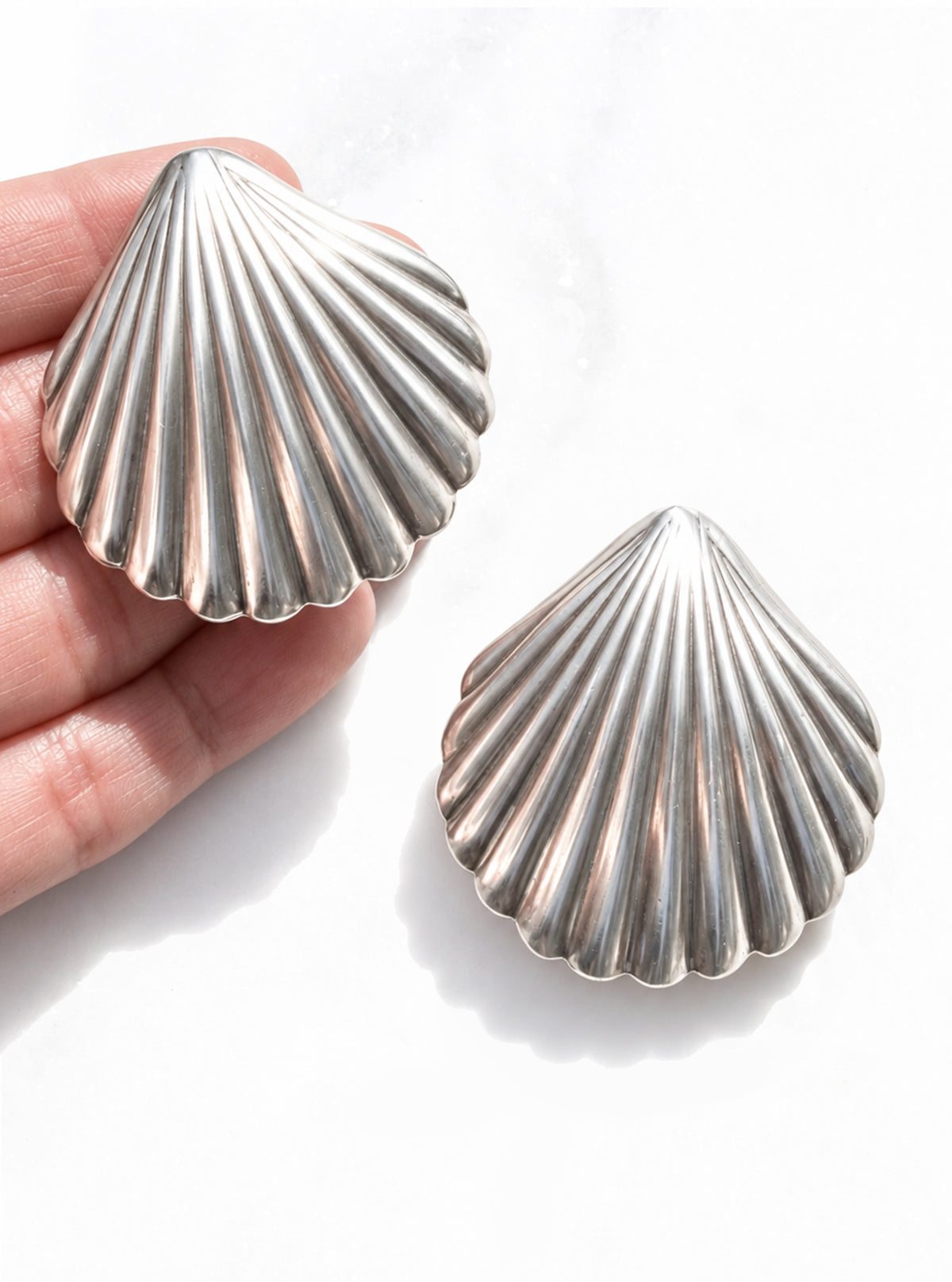 Vintage Oversized 925 Silver Shell Earrings | Lily Frank Jewelry