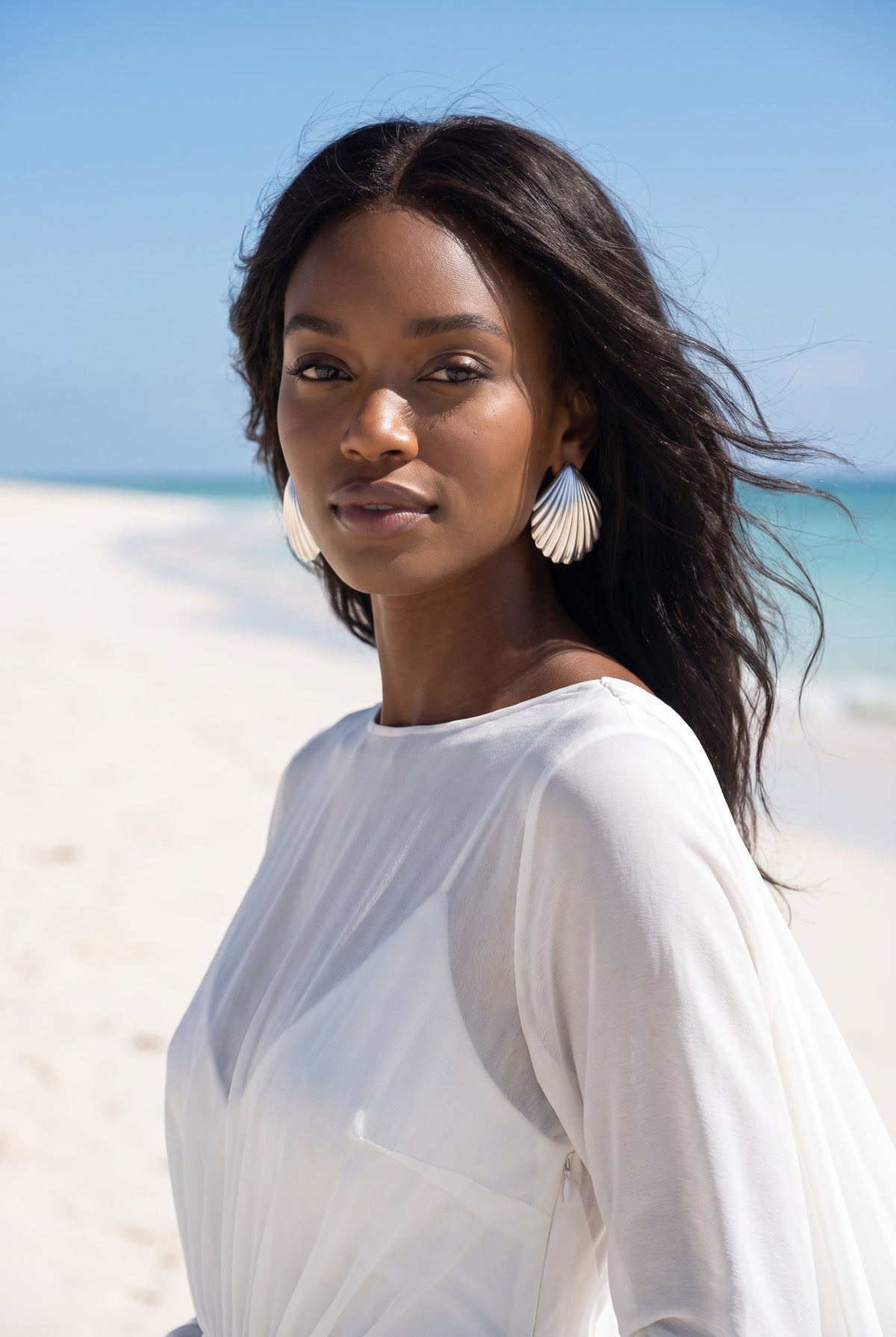 A model wears Vintage Oversized 925 Silver Shell Earrings | Lily Frank Jewelry